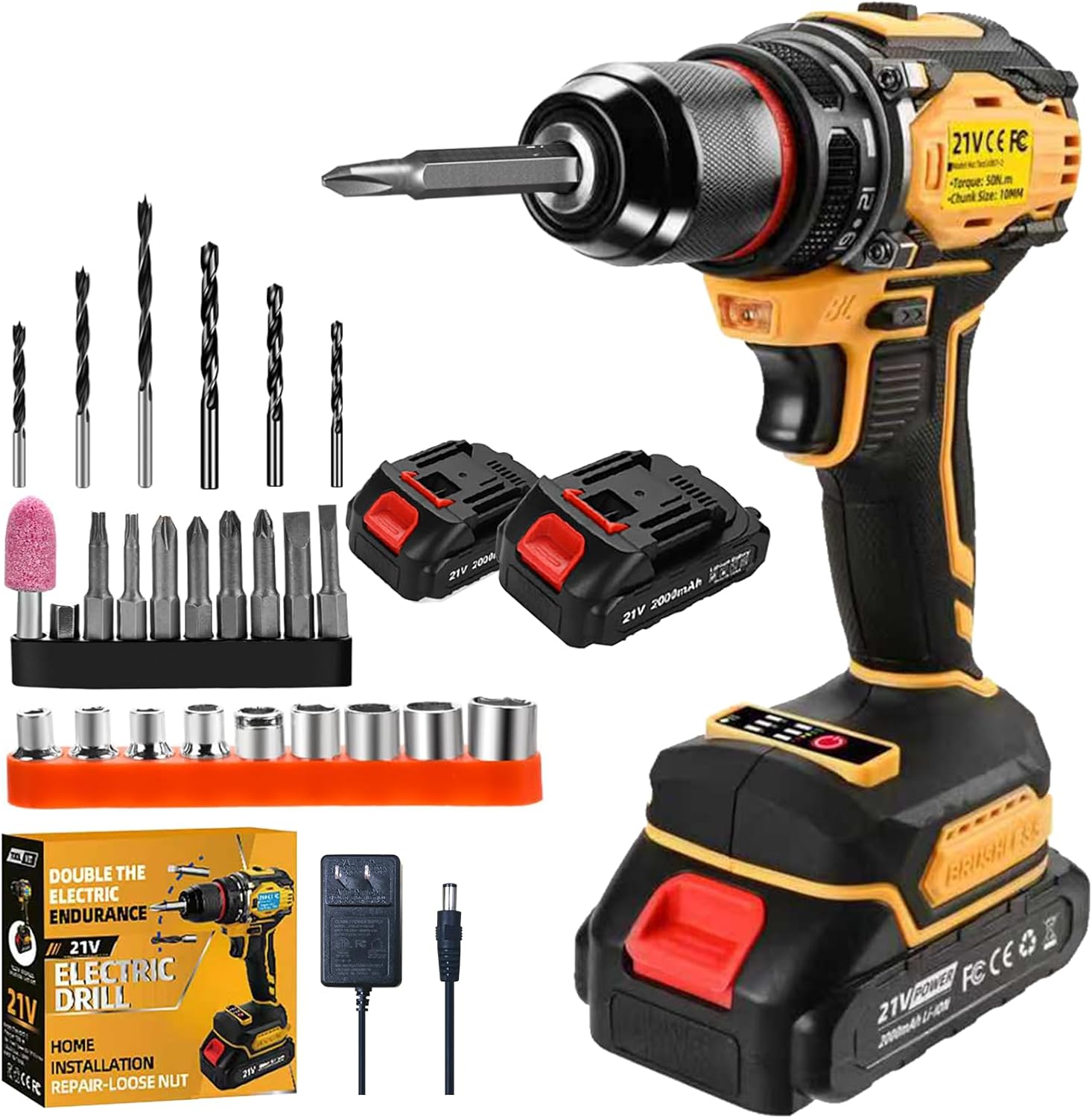 21V Cordless Power Drill Set with LED Light and 28-Piece Kit