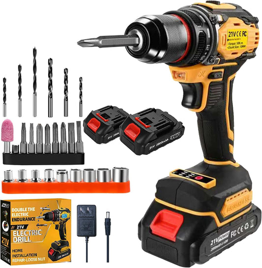 21V Cordless Power Drill Set with LED Light and 28-Piece Kit