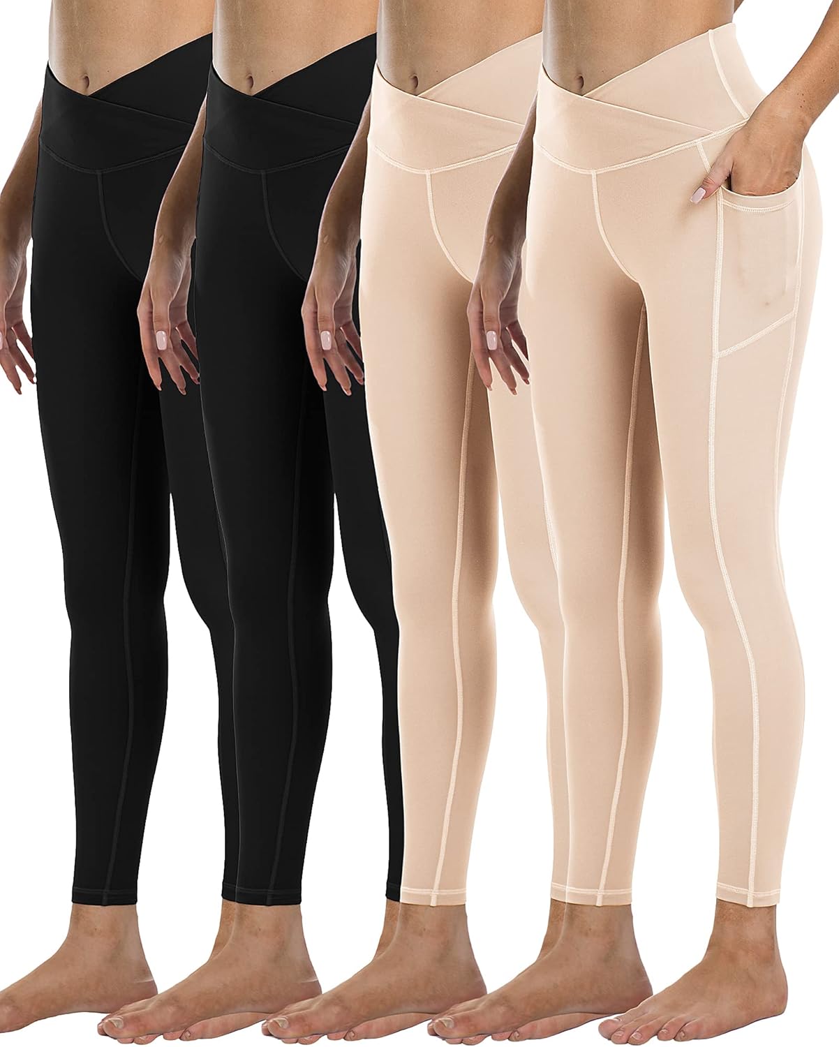 4 Pack Leggings with Pockets for Women - High Waist Tummy Control