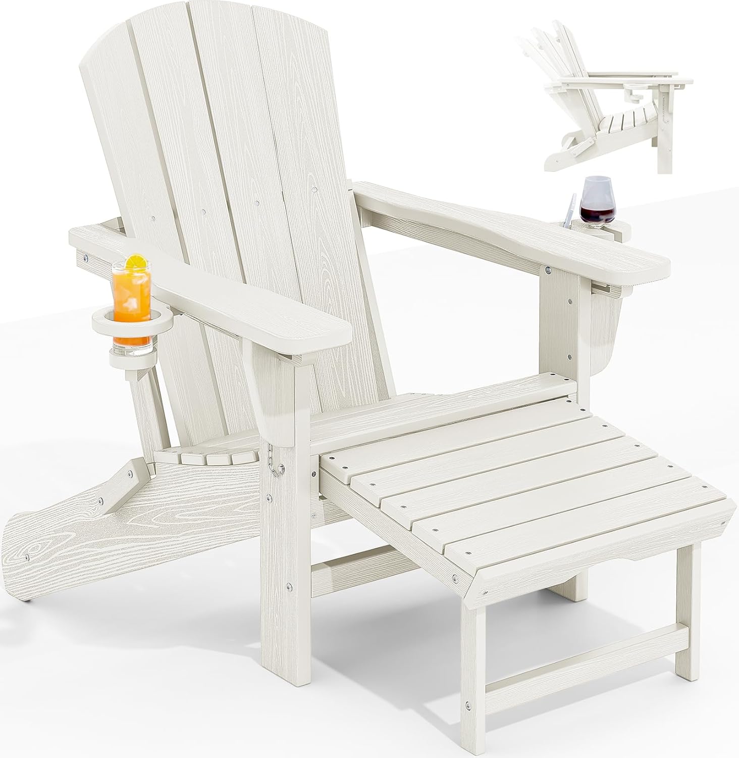 Adjustable Adirondack Chair with Ottoman & Cup Holders for Comfort