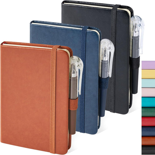NIRMIRO 3 Pack A6 Mini Journals - Compact Notepads with Pen Holder