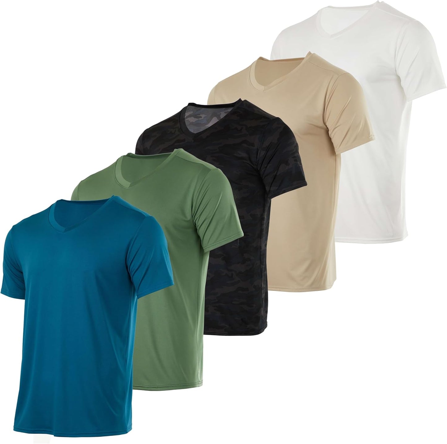 Mens V-Neck Dry-Fit Moisture Wicking Athletic T-Shirts Pack