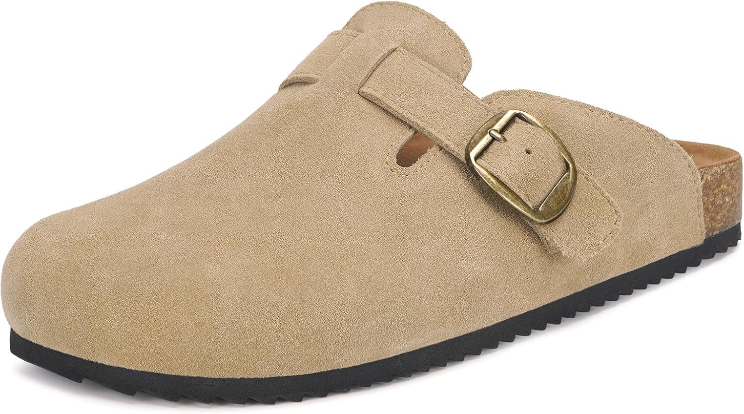 Womens Suede Clogs with Arch Support and Cork Footbed Sandals
