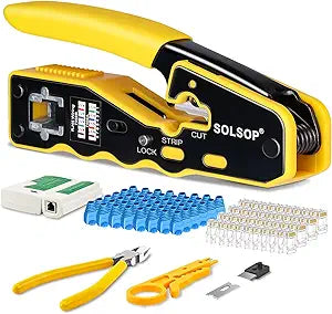 Professional RJ45 Crimp Tool Kit with Pass Through Connectors