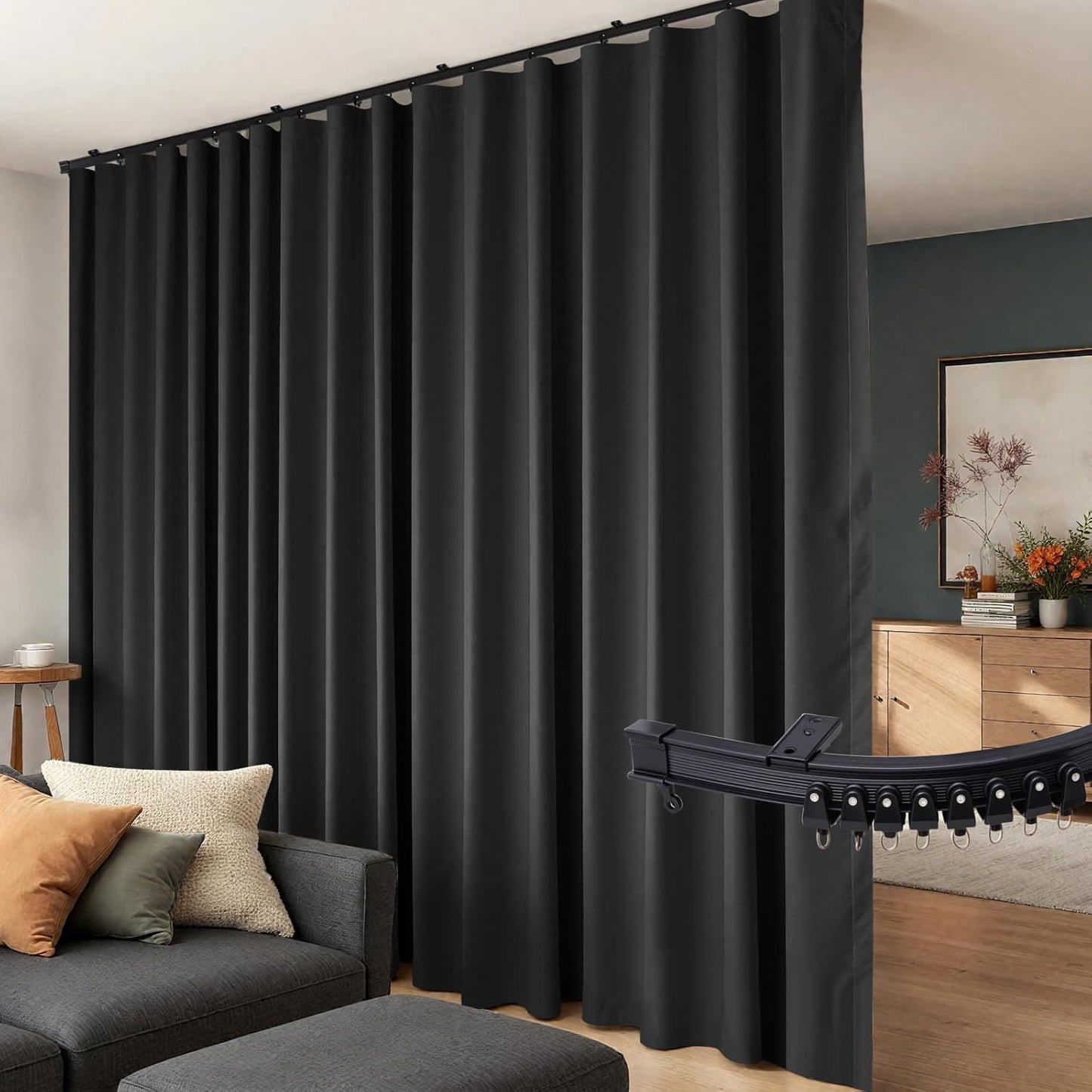 Ceiling Track Room Divider Curtains for Light Control and Privacy