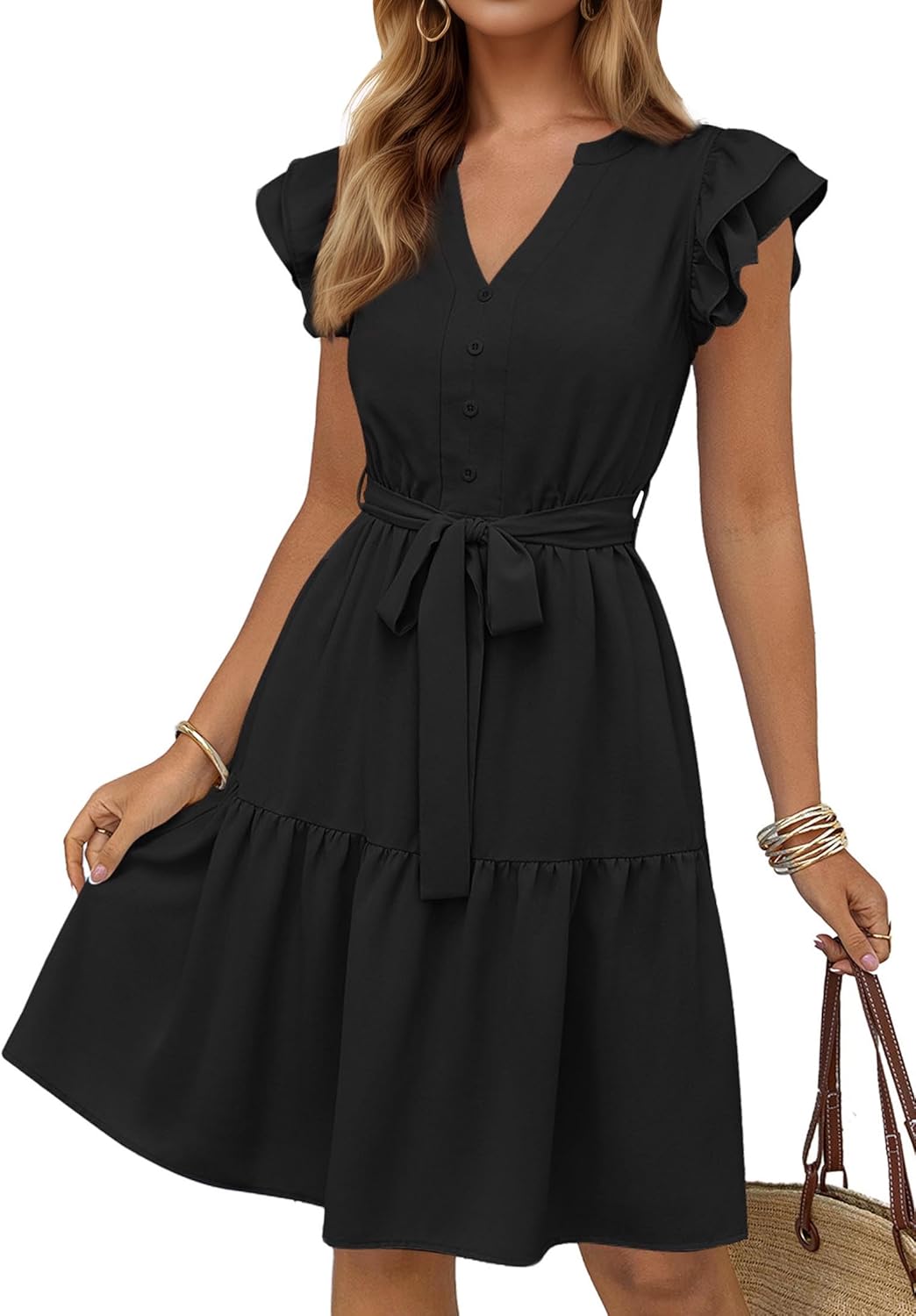 KIRUNDO Women Flutter Sleeve Summer Dress for Beach Vacation