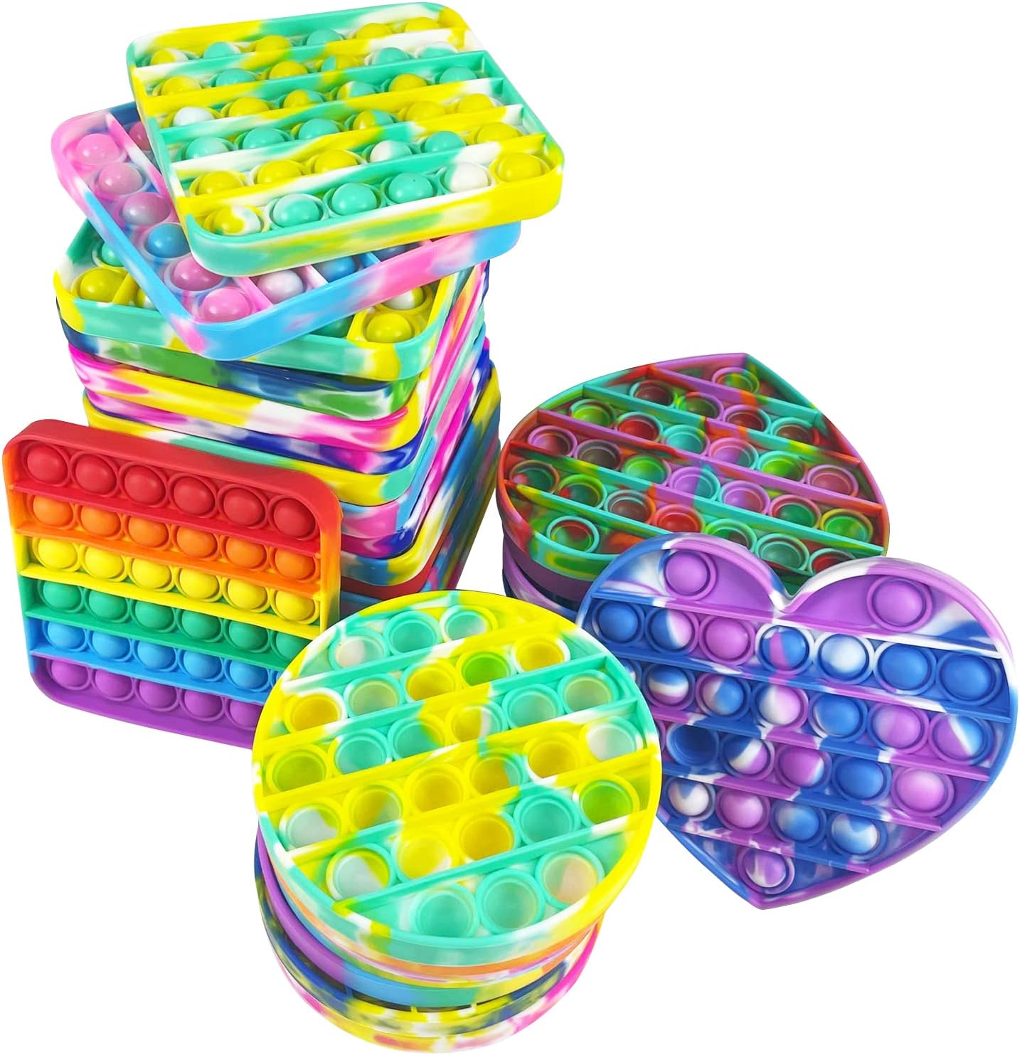 20pcs Silicone Tie-dye Push Pop Bubble Fidget Toy for Stress Relief