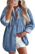 Women Denim Shirt Button Down Blouse V Neck Casual Top - Comfortable