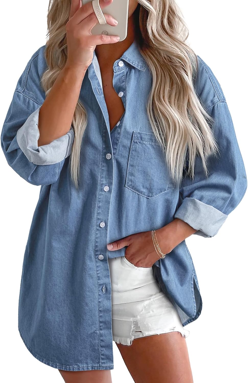 Astylish Women Denim Shirt Button Down Blouse for Casual Style