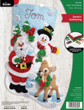 Felt Applique Christmas Stocking - Bucilla Santa's Gathering 18in