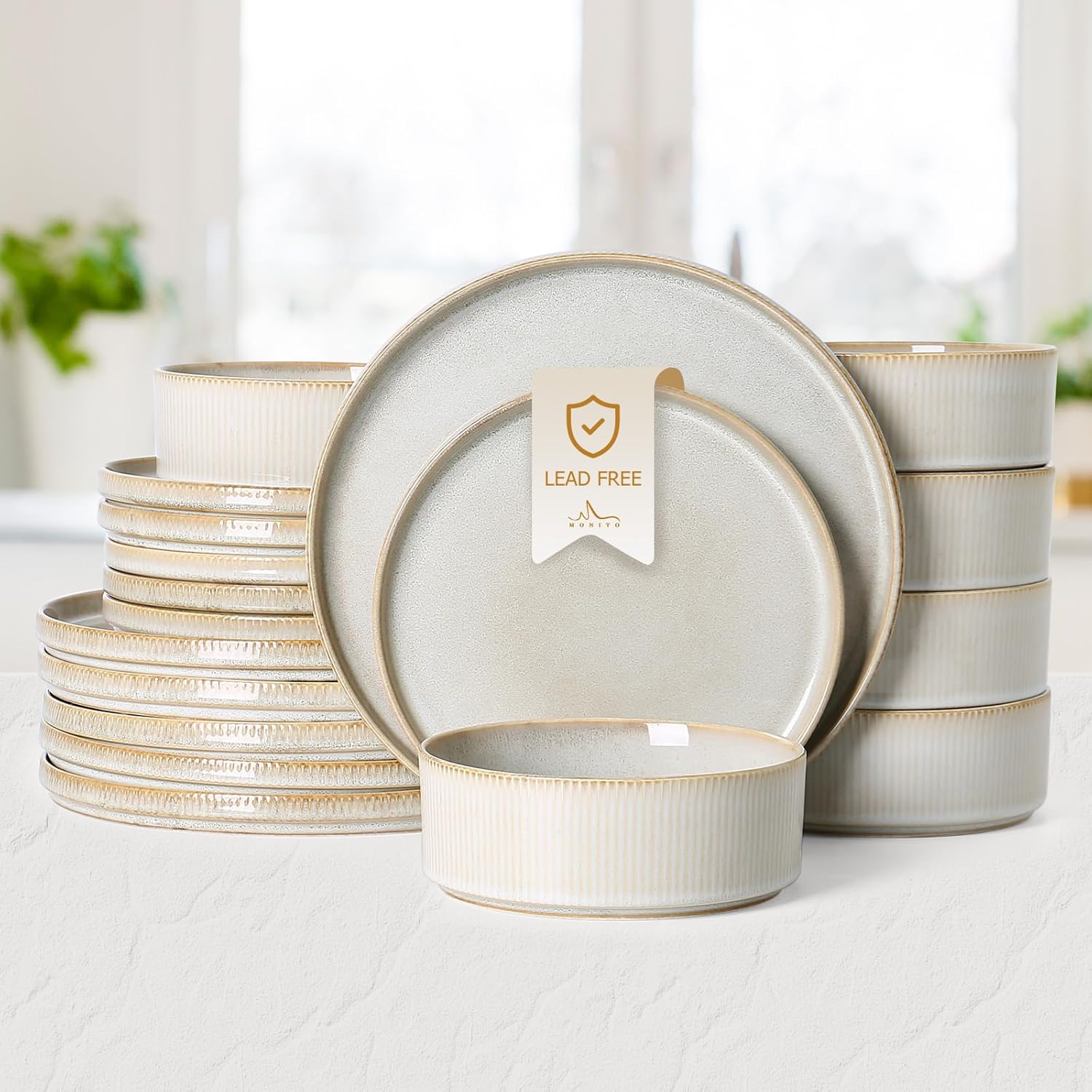 MONITO Ceramic Dinnerware Sets for 6, Unique Reactive Glaze