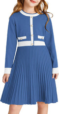 Girls Sweater Fall Dress Long Sleeve Knit A Line Contrast - Cozy Fit