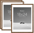 18x24 Picture Frame Set of 3 - Slim Walnut Frames for Wall Display