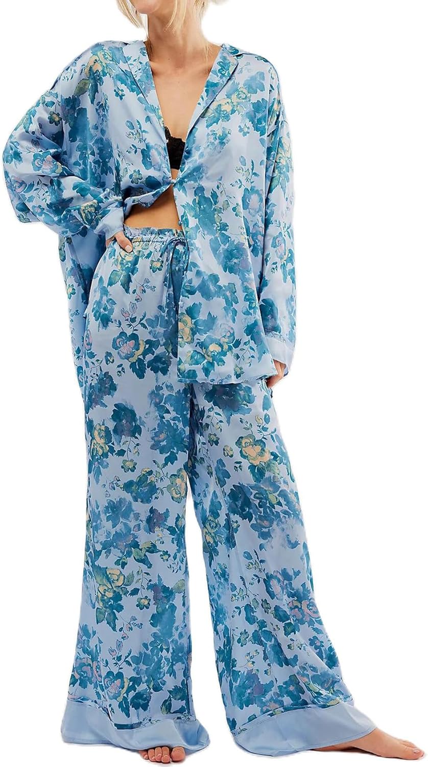 Floral Satin Silk Pajama Set for Women - Cozy Sleepwear