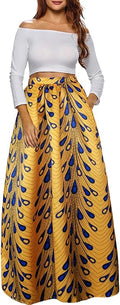 African Printed Maxi Skirt A Line Long Skirt with Pockets - Flared Fit
