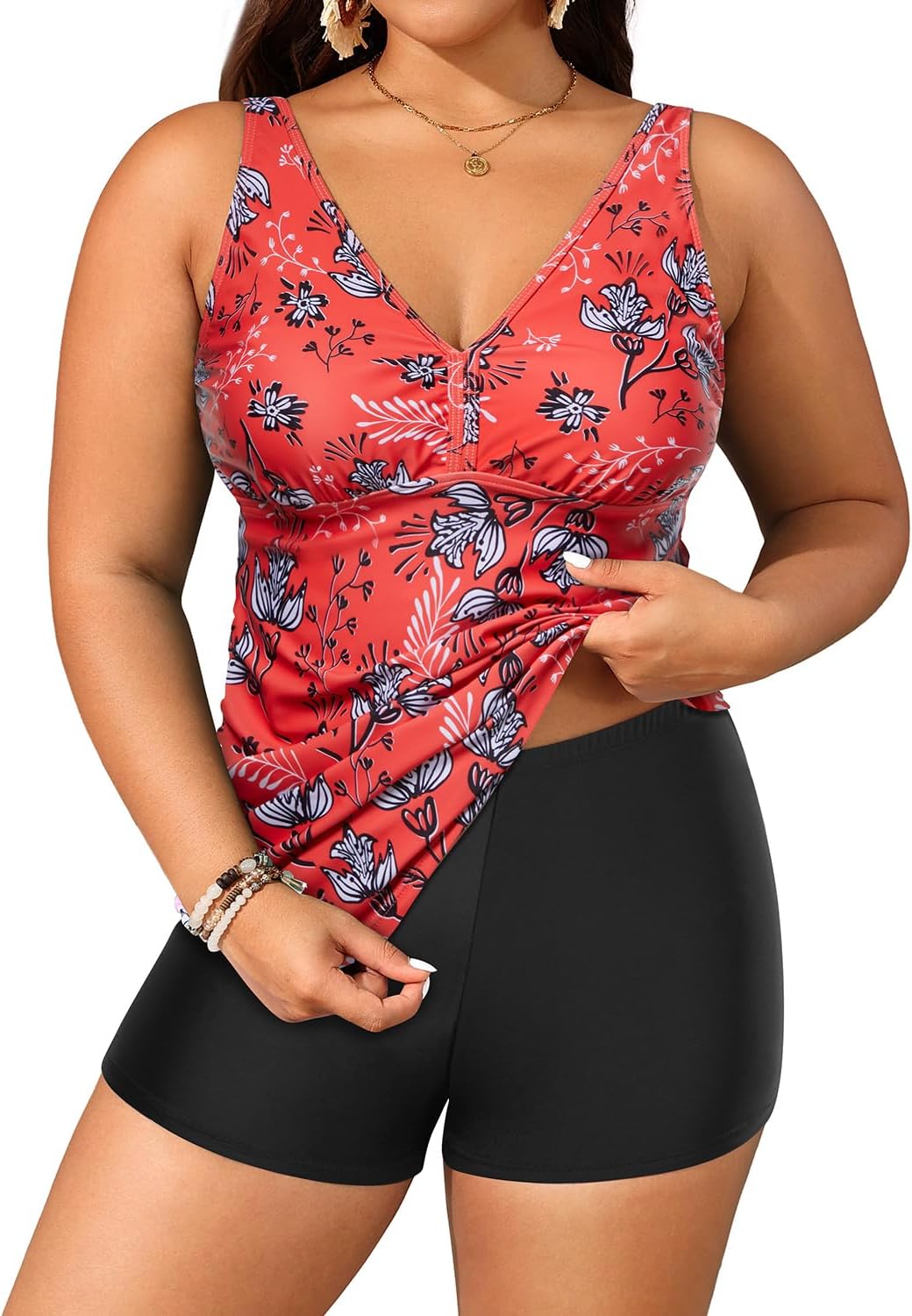 Yonique Plus Size Swimsuits with Shorts for Tummy Control