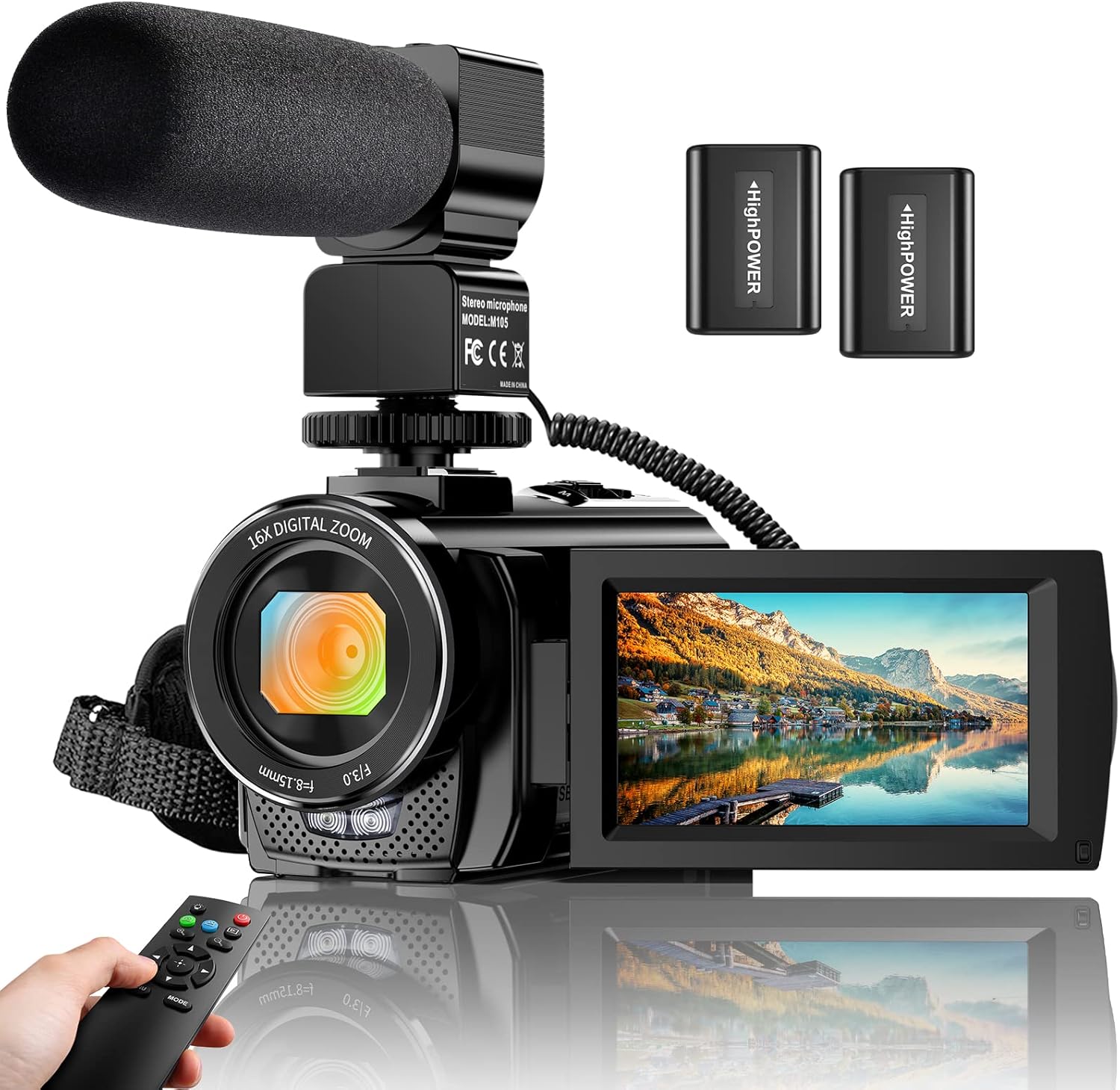 ALSONE Vlogging Camera: FHD 1080P, 24.0MP, Mic, Remote, 2 Batteries