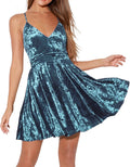R.Vivimos Crushed Velvet Spaghetti Strap V Neck Mini (Style WTZW)