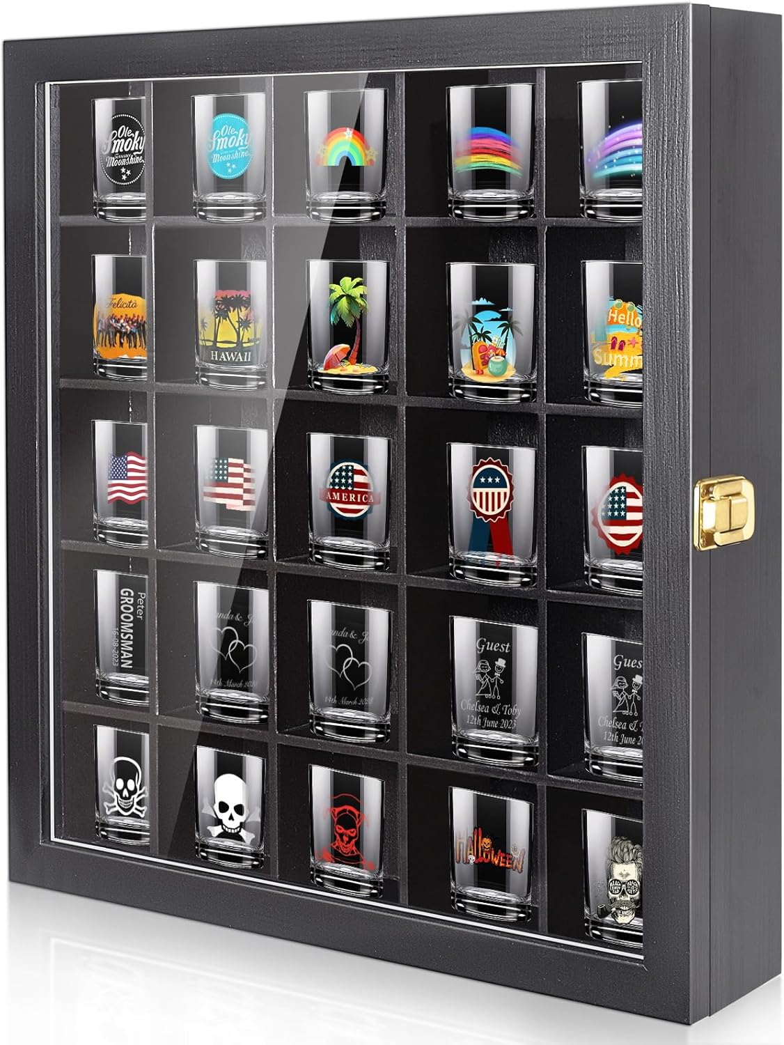 Tutata Shot Glass Display Case - 25 Slot Wall Mounted Holder