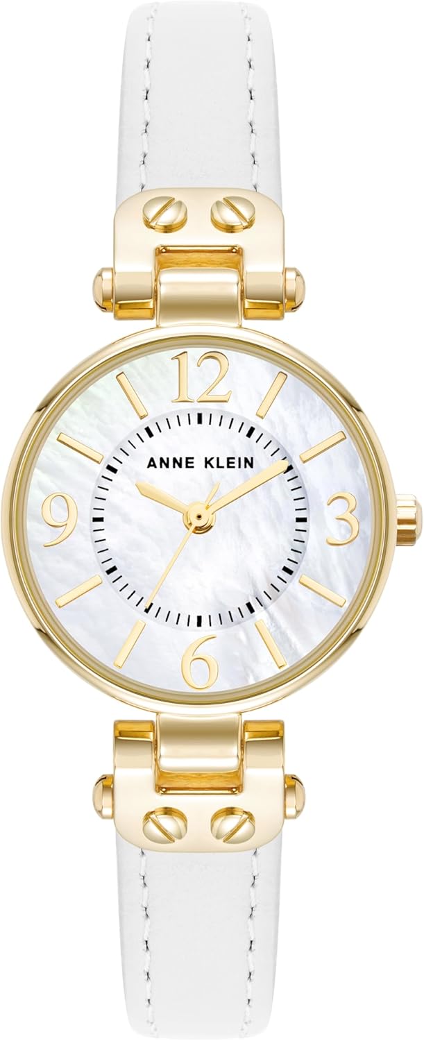 Anne Klein Women's Leather Strap Watch with Mother-of-Pearl Dial
