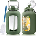 Large Glass Water Bottle with Stainless Steel Handle - 100 oz
