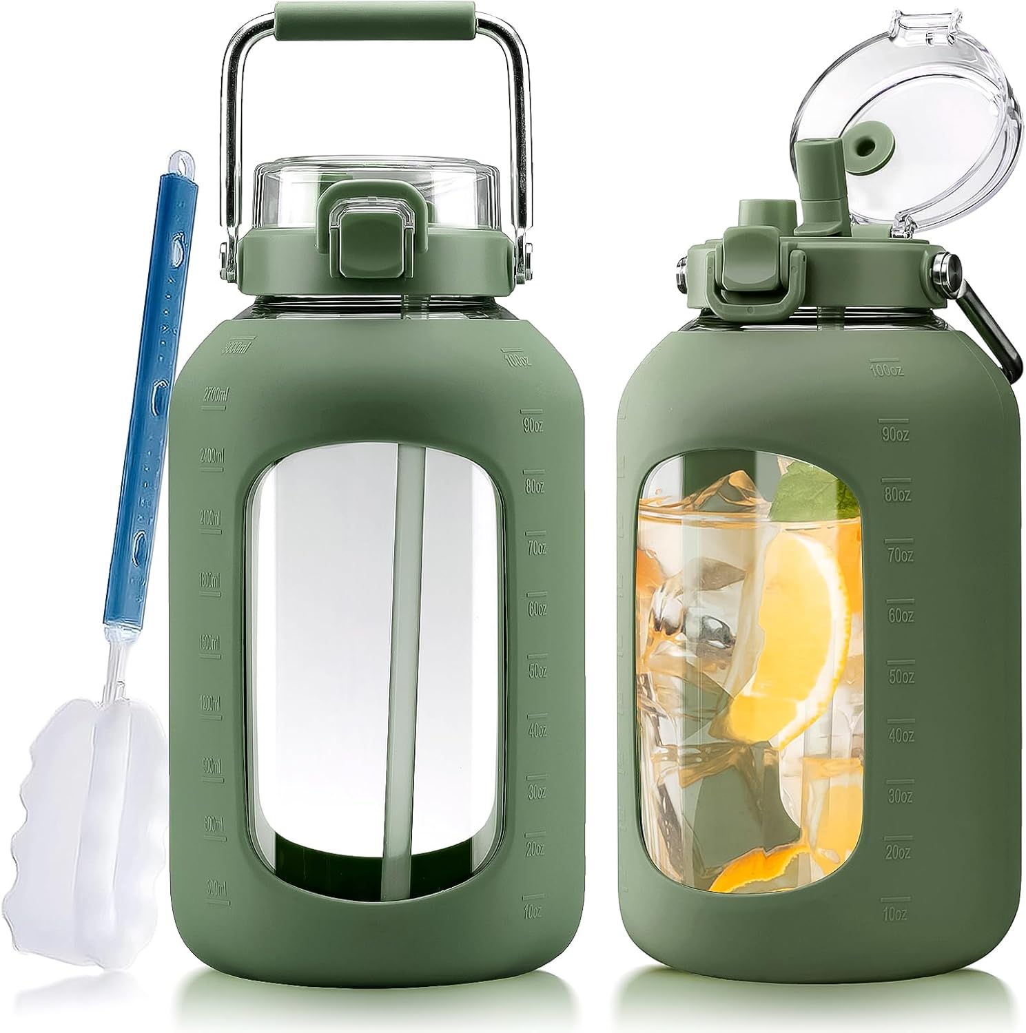 Large Glass Water Bottles with Stainless Steel Handle for Hydration
