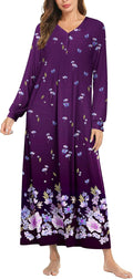 Ekouaer Nightgown Long Sleeve V Neck Full Length (Style 6KCF)