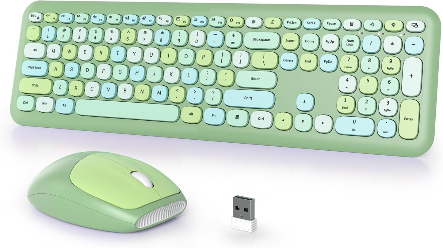 Wireless Retro Punk Keyboard Set, Silent & Stylish, Green Mix