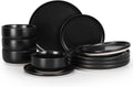 HaWare Stoneware Dinnerware Set, 12-Piece Matte Black - Durable