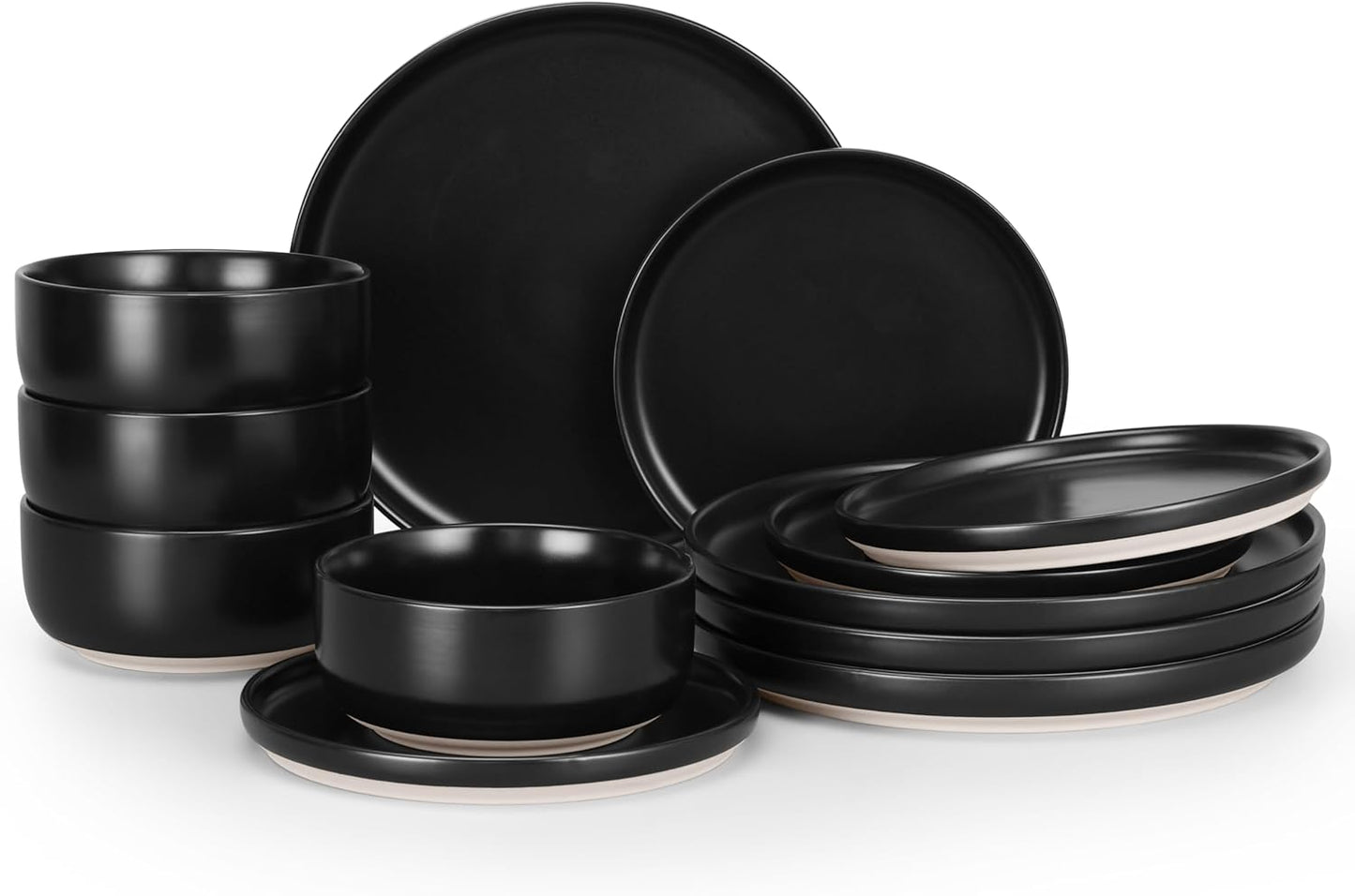 HaWare Stoneware Dinnerware Sets for 4, 12-Piece Plates & Bowls