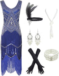 Classic 1920s flapper dress with fringe and accessory set included