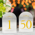 Frosted Arch Wedding Table Numbers 1-50 with Stands - Elegant Gold