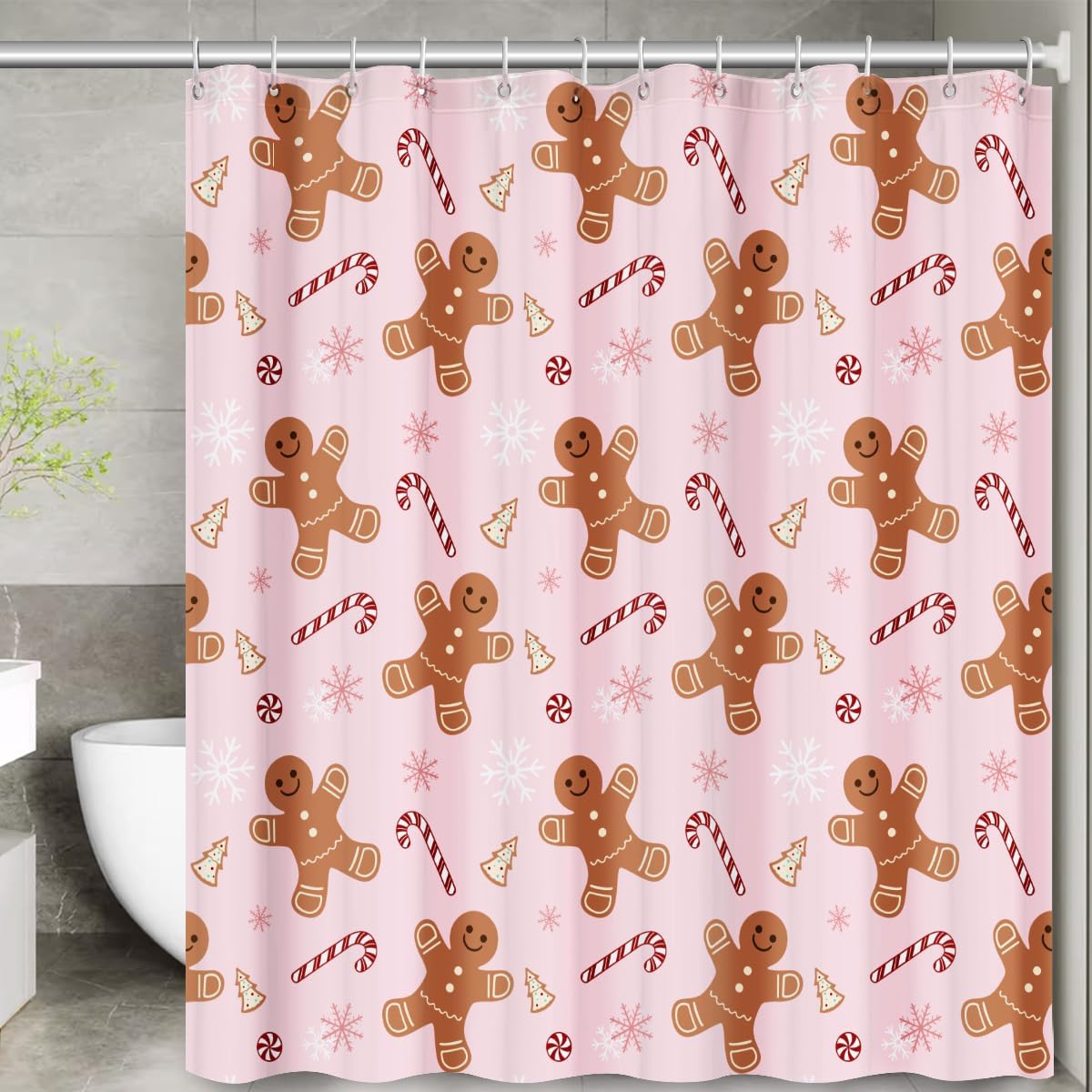 Pink Gingerbread Man Shower Curtain Set