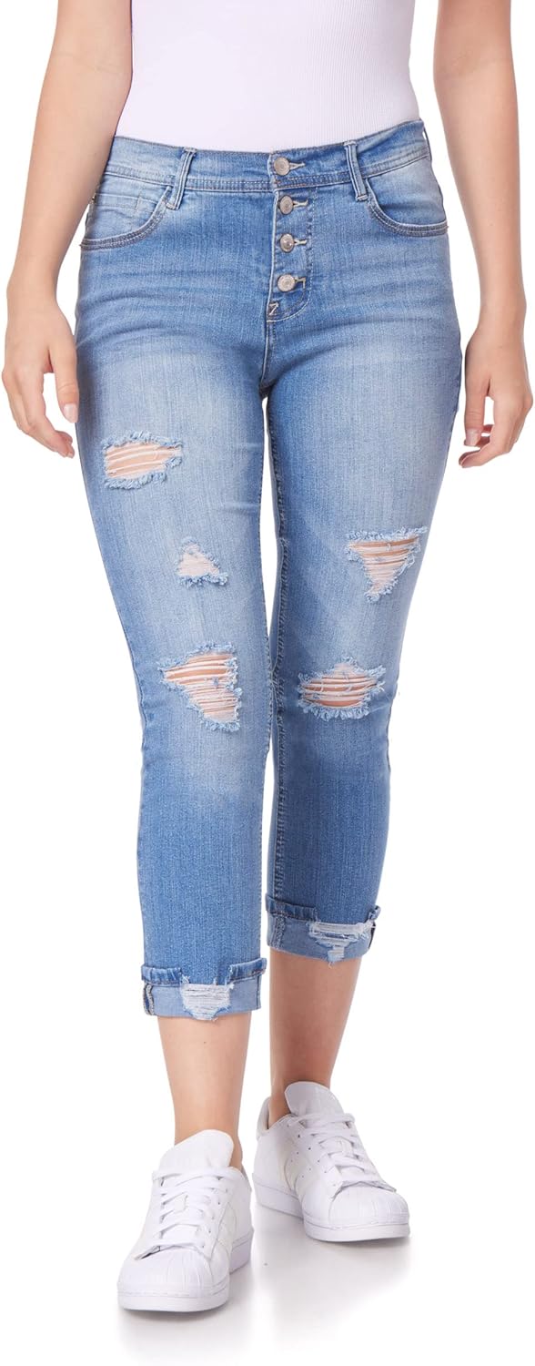 WallFlower Women's Flirty Curvy Crop High-Rise Jeans for All