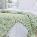 Sage Green Chunky Knit Throw Blanket 51x63 in - Hand Knitted Cozy
