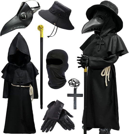 Plague Doctor Costume for Kids 7 in 1 Set for Halloween Fun
