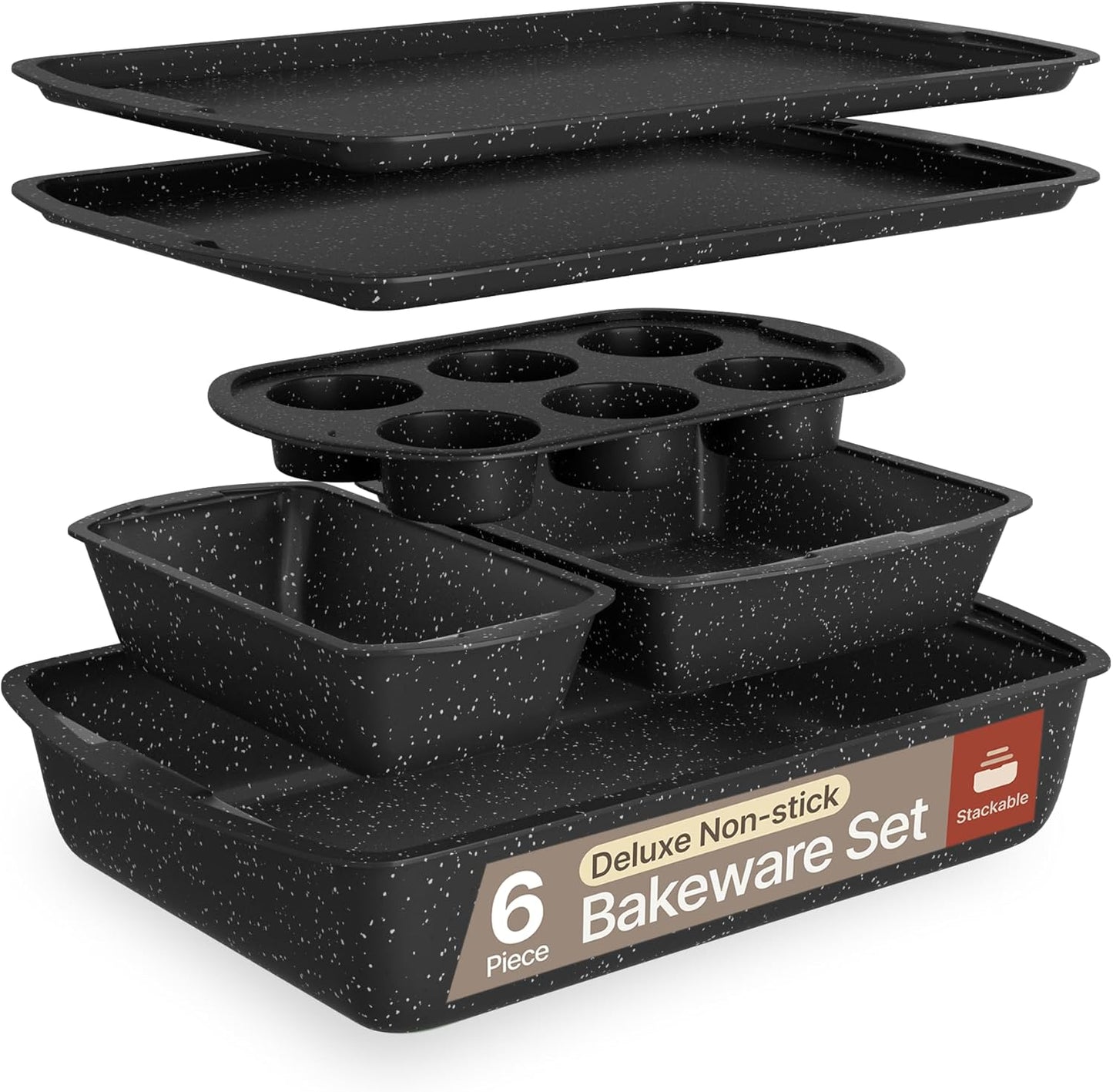 Bakken Swiss Bakeware Set - 6 Piece Stackable Non-Stick Pans