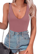 Womens Plunge Deep V Neck Backless Bodysuit - Flattering