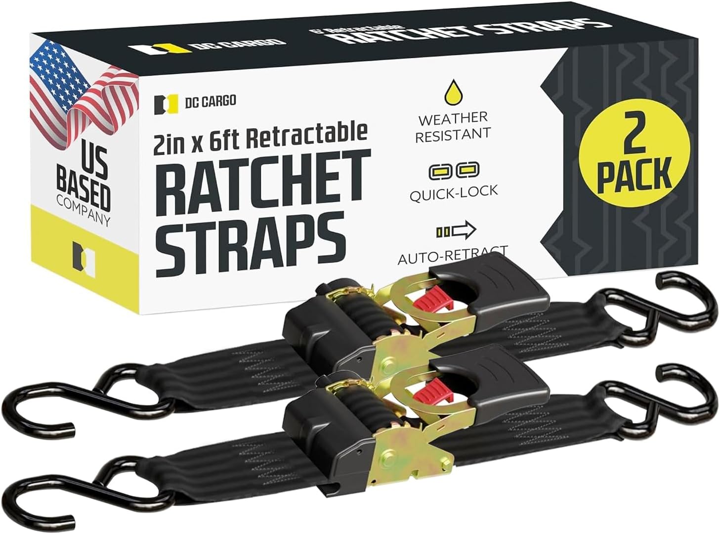 DC Cargo Mall Auto Retractable Ratchet Straps for Heavy Duty Use