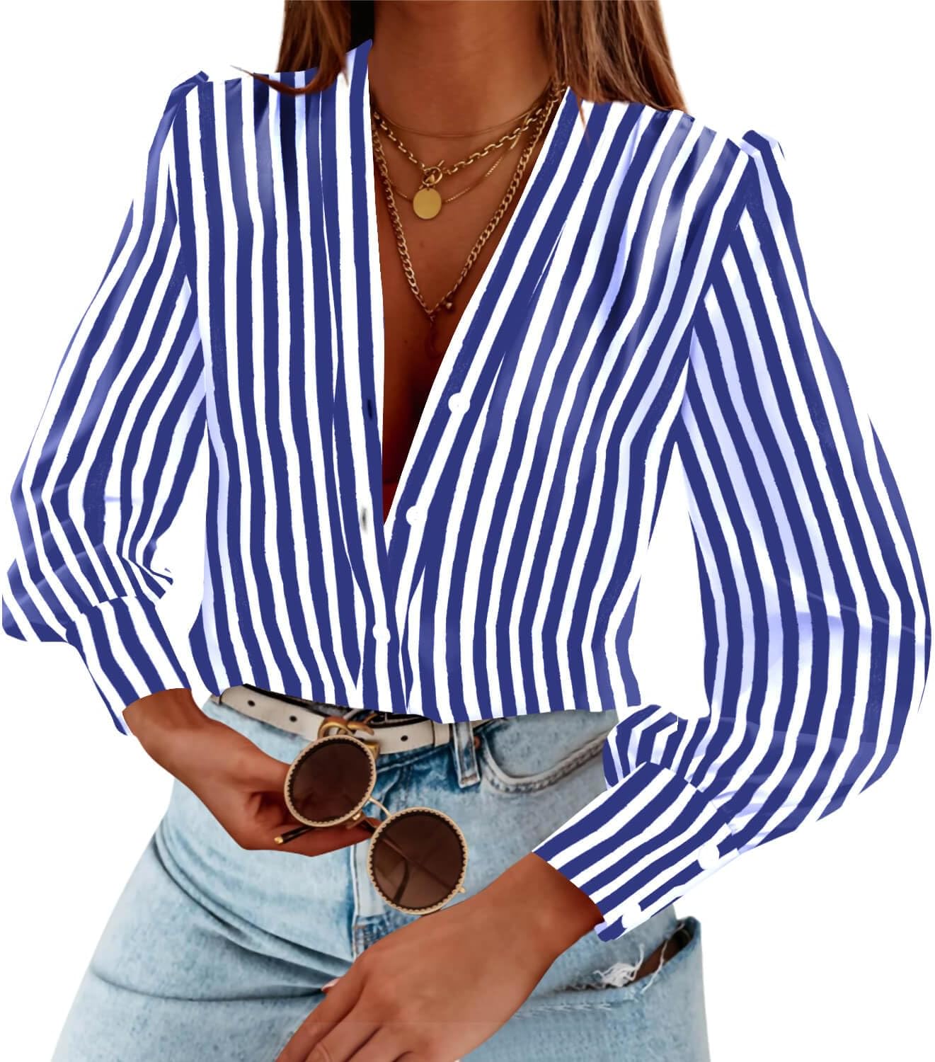 Women's Business Casual Tops Long Sleeve V Neck Chiffon Blouses