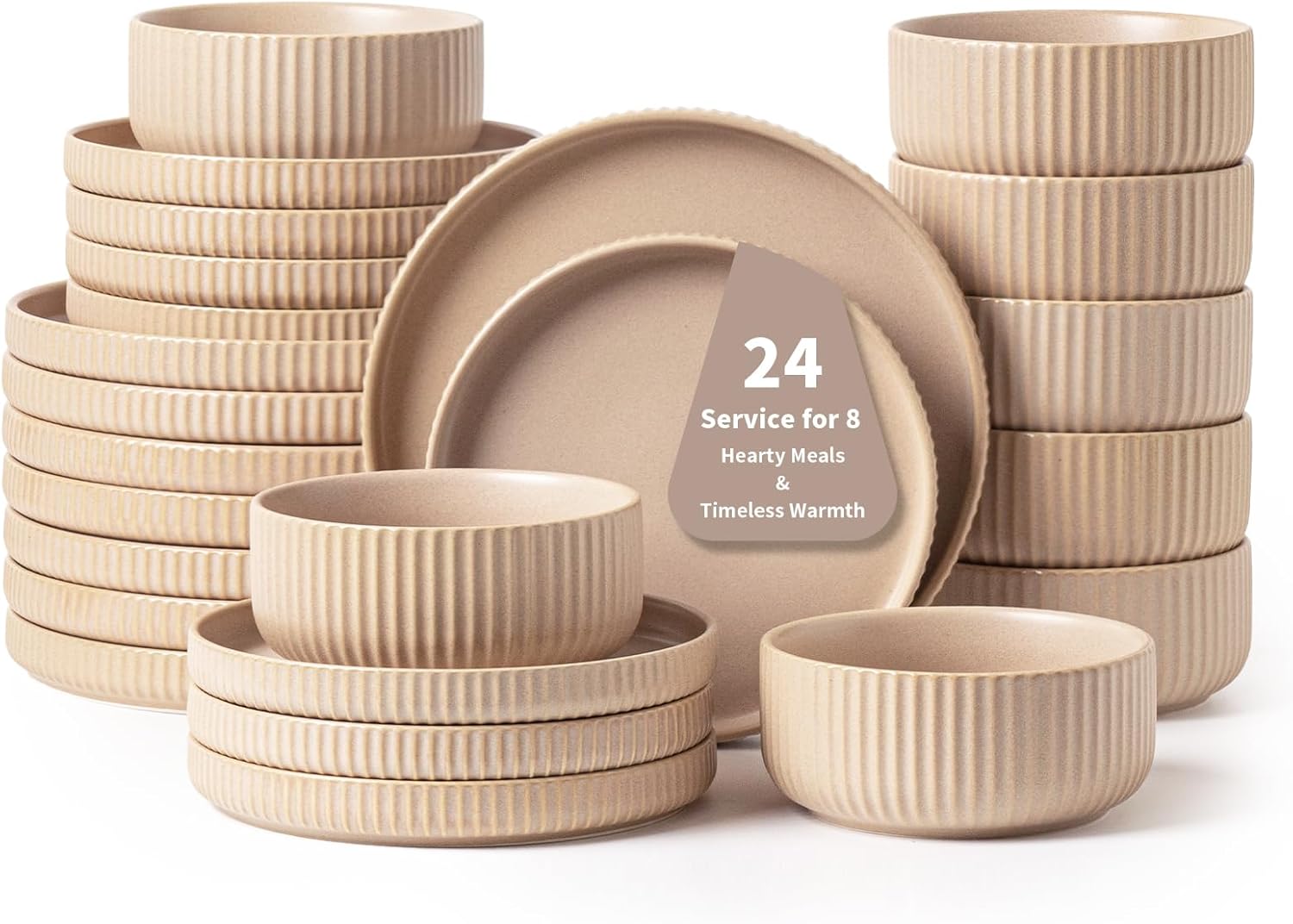Handcrafted Dish Set for 8 - Rustic Brown Ceramic Plates