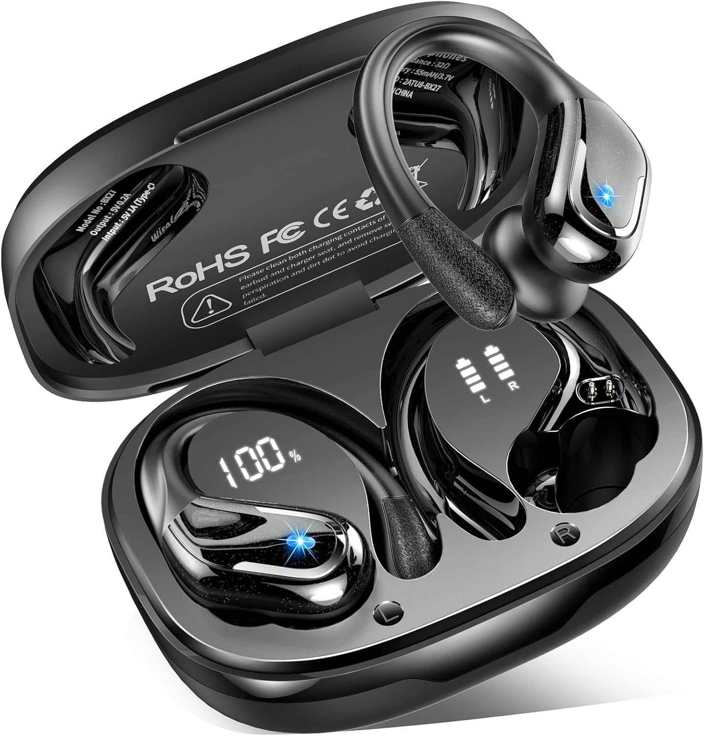 Rulefiss Sport Earbuds: 75Hrs Stereo, 4 HD Mic, ENC Noise Cancelling, IP7 Waterproof