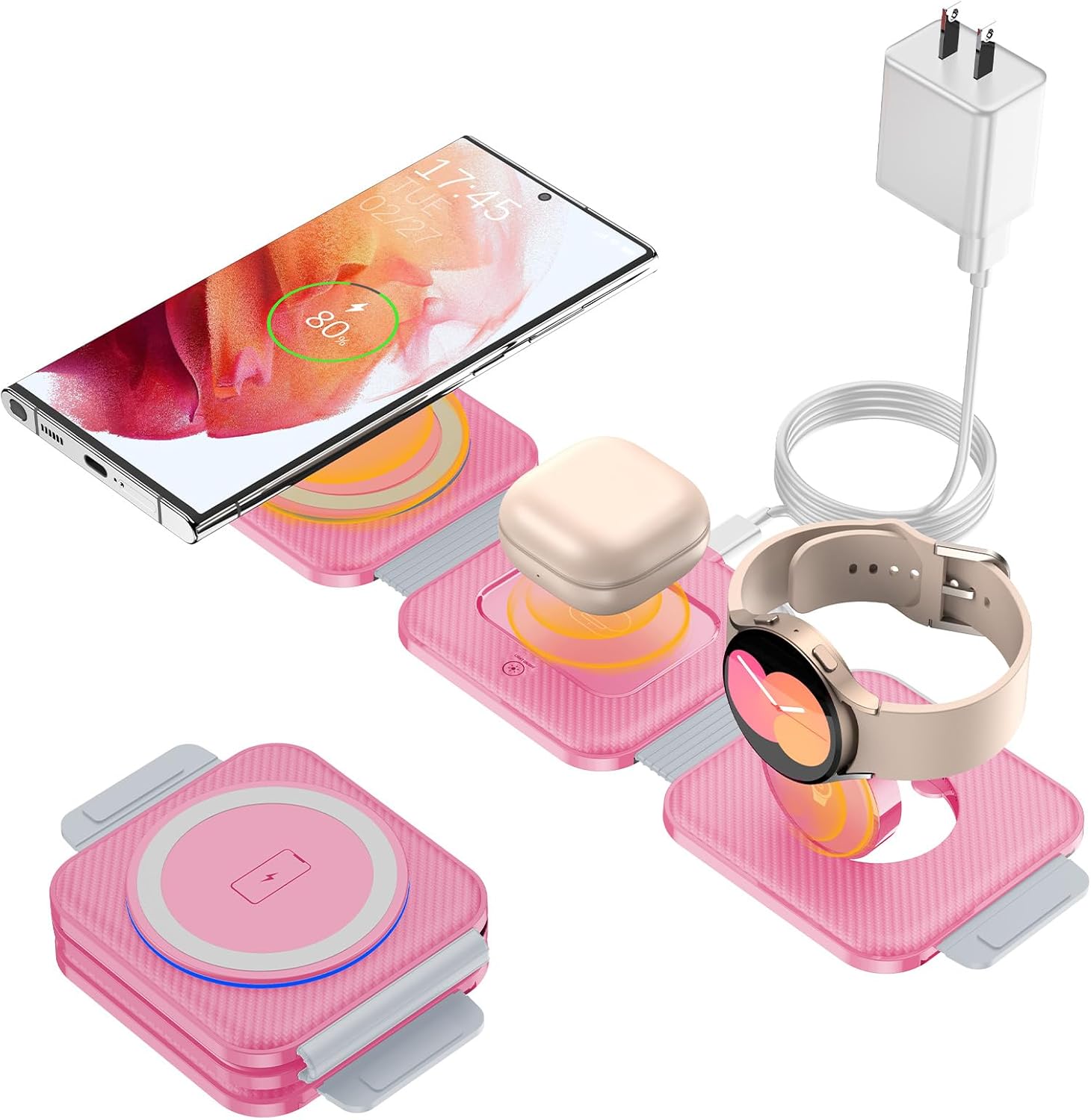 Pocket Wireless Charging Station for Samsung Devices - Pink