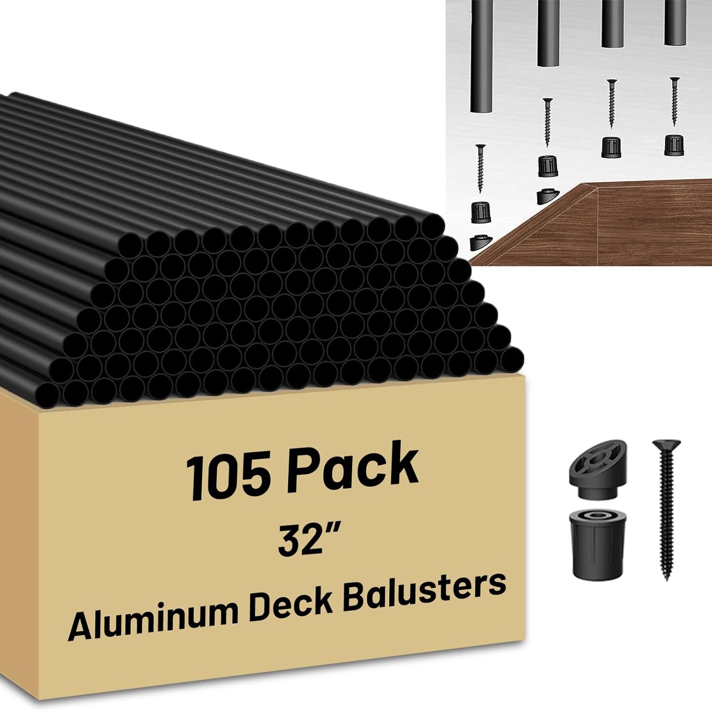 32 inch Aluminum Balusters for Deck Railing - 105 Pack Set