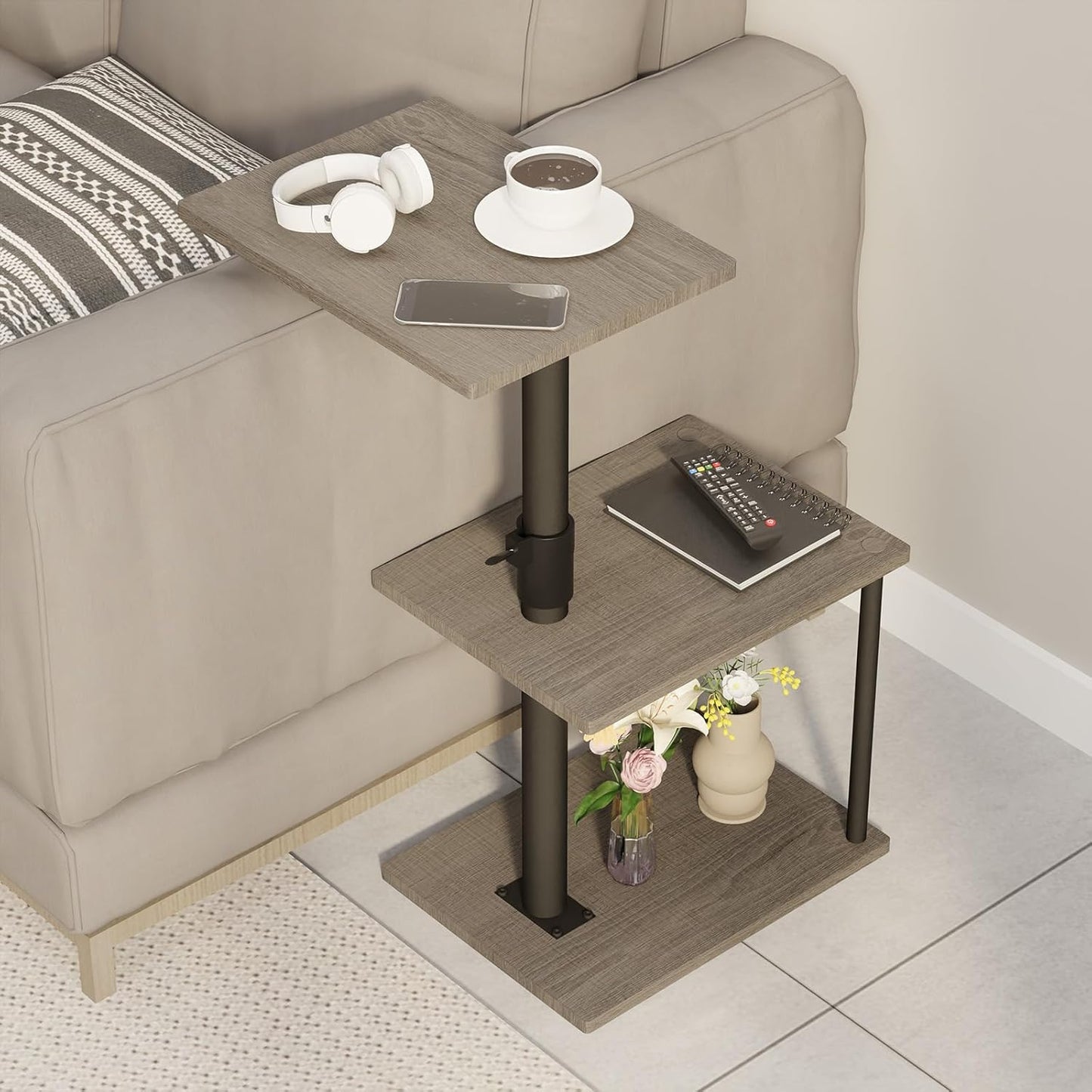 Swivel Side Table for Couch Arm - Adjustable C Table for Small Spaces