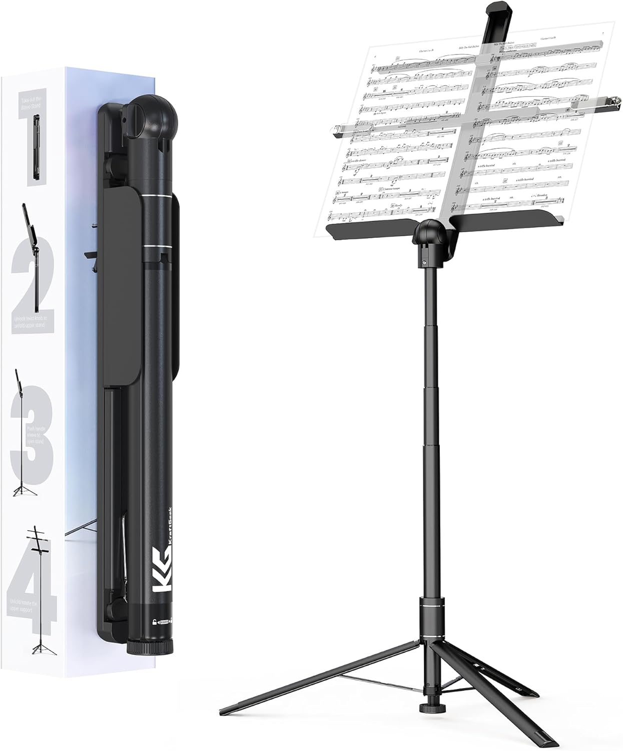 KraftGeek 66 Inch Capsule Music Stand for Musicians and Players