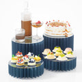 Blue 4 Pack Buffet Risers with Acrylic Top - Foldable Cylinder Stands