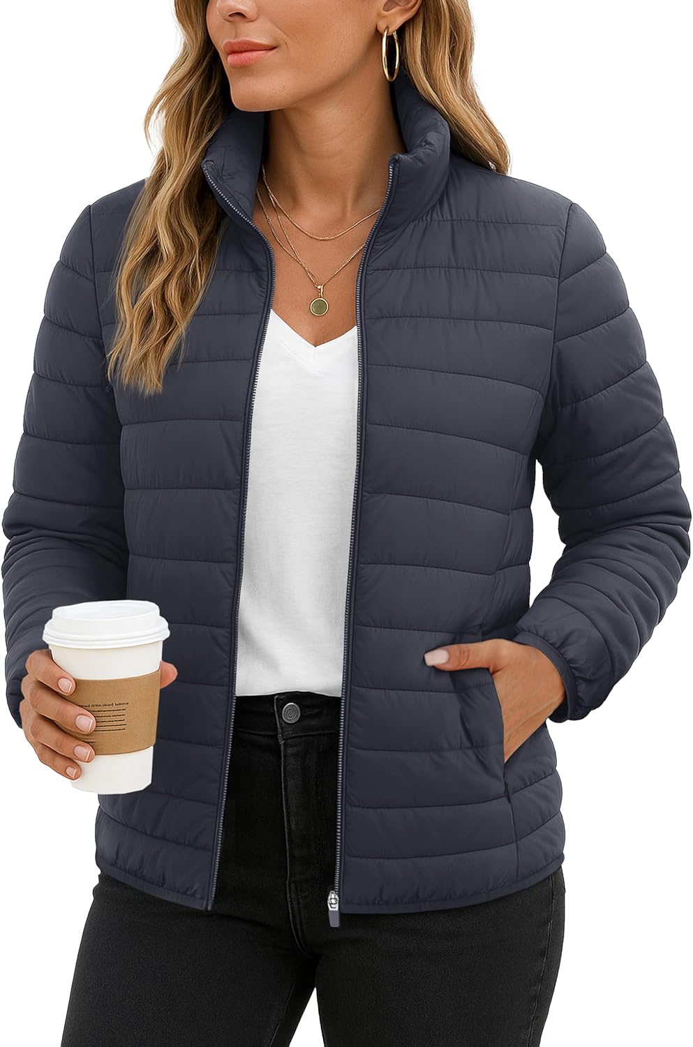 TACVASEN Women's Puffer Jackets Lightweight Warm Zip Up Coats