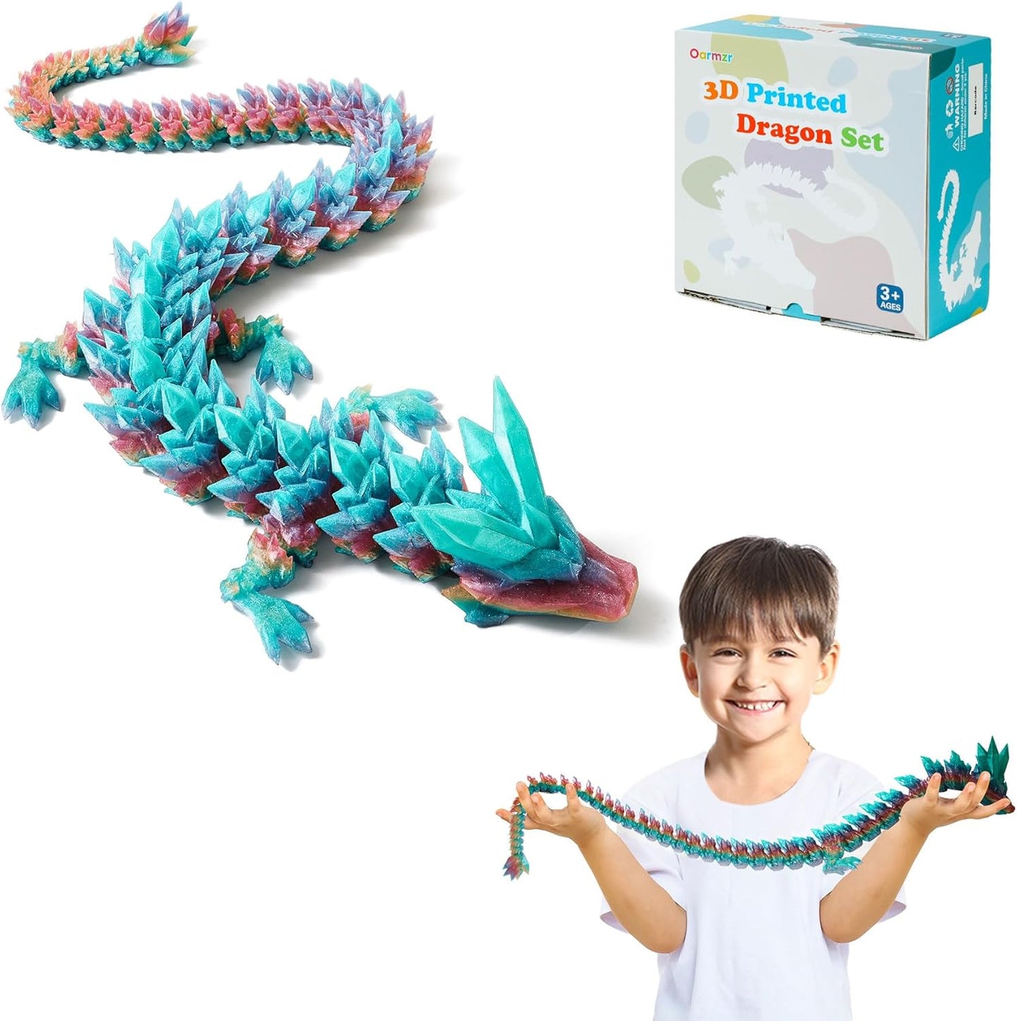 30 Inch 3D Printed Dragon - Articulated Rainbow Fidget Toy