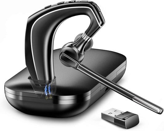 EKVANBEL Wireless Bluetooth Headset, Noise Cancelling Mic, USB-A Adapter
